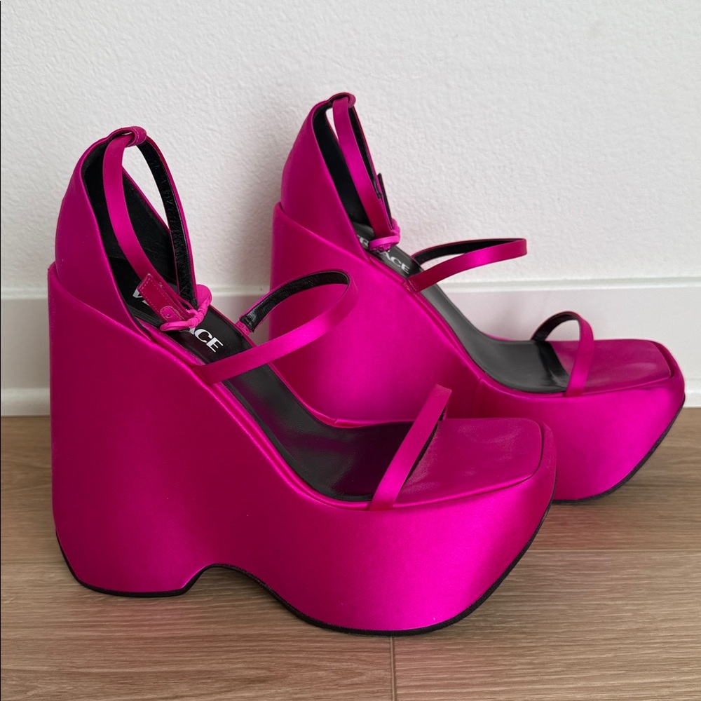 Versace Women's Pink Platform Wedge Sandals